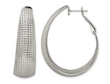 Stainless Steel Textured Oval Omega Hoop Earrings