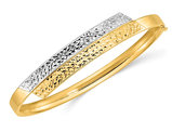 14K Yellow and White Gold Diamond-Cut Overlap Bangle Bracelet