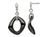Black Ceramic Dangle Earrings in Stainless Steel