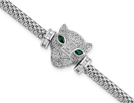 Lioness Head Bracelet in Sterling Silver with Cubic Zirconias