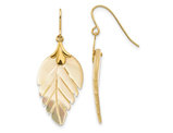 14K Yellow Gold Mother of Pearl Leaf Dangle Earrings