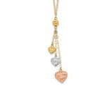 14K Rose, White, Yellow Gold Triple Heart Lariat Necklace