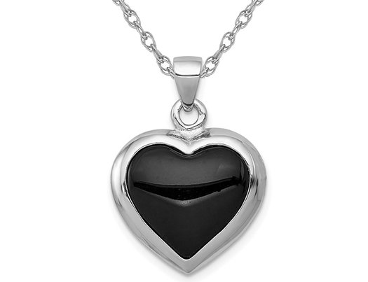 Onyx and Mother Of Pearl Reversible Heart Pendant Necklace in Sterling Silver with Chain