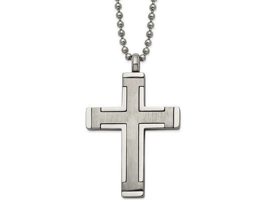 Men's Titanium Brushed Cross Pendant Necklace with Chain (22 Inches)