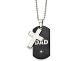 Mens Stainless Steel Black Plated DAD Dog tag and Cross  Pendant Necklace with Chain (22 Inches)