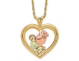 10K Yellow and Rose Gold Heart Flower Pendant Necklace with Chain