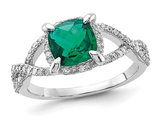 1.30 Carat (ctw) Lab-Created Emerald Ring in Sterling Silver with Diamonds