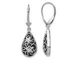 Black Onyx Drop Flower Earrings in Sterling Silver