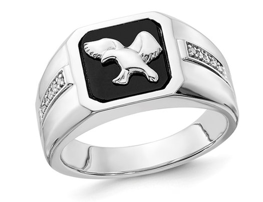 Men's Black Onyx Eagle Ring in 10K White Gold