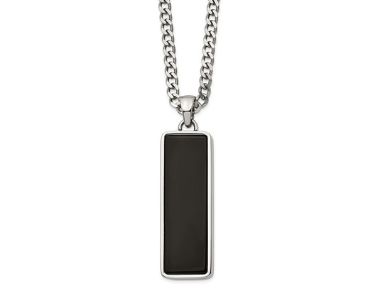 Stainless Steel Polished Black Onyx Inlay Rectangle (22 Inches)
