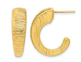 14K Yellow Gold Textured Design J-Hoop Earrings