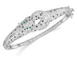 Cheetah Hinged Bangle Bracelet in Sterling Silver with Cubic Zirconias