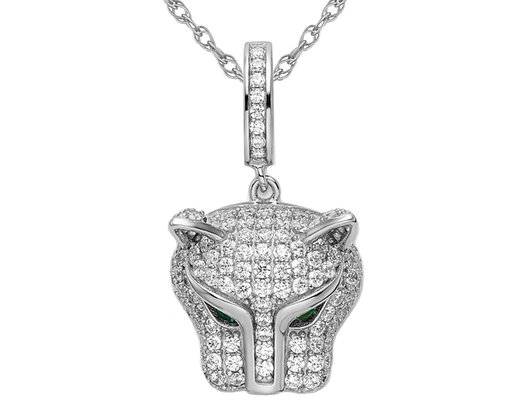Sterling Silver Panther Pendant Necklace with Cubic Zirconias with Chain