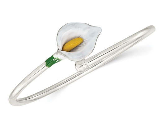 Stering Silver Lily Flower Flexible Bangle Bracelet