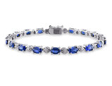 9.50 Carat (ctw) Lab-Created Blue Sapphire Bracelet in Sterling Silver with Accent Diamonds (7.25 Inches)