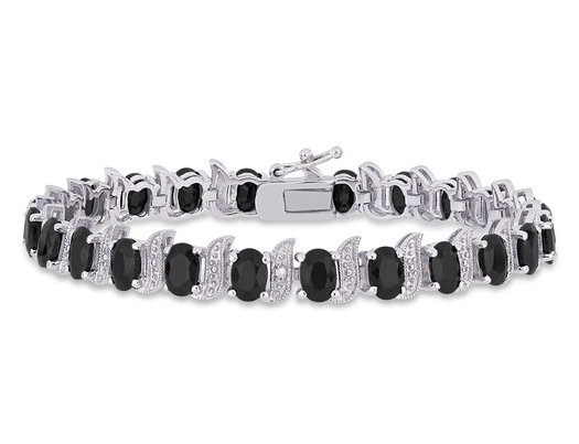 14.75 Carat (ctw) Black Sapphire Bracelet in Sterling Silver  (7 Inches)