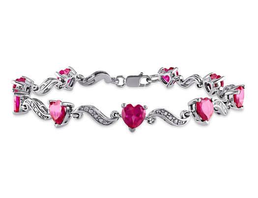 9.10 Carat (ctw) Lab-Created Ruby Heart Bracelet in Sterling Silver (7 Inches) 