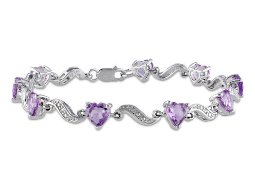 5.00 Carat (ctw) Amethyst Heart Bracelet in Sterling Silver (7 Inches) 