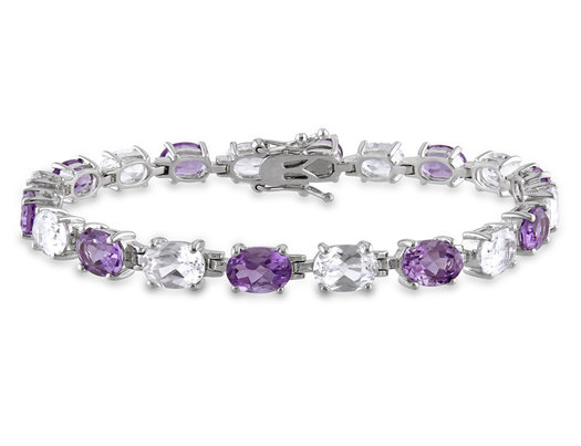 19.50 Carat (ctw) Amethyst and Lab-Created White Sapphire Bracelet in Sterling Silver