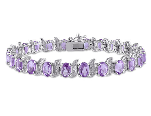 9.40 Carat (ctw) Amethyst Bracelet in Sterling Silver with Accent Diamonds