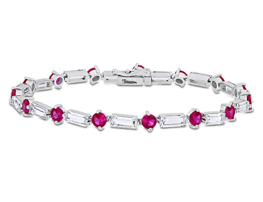13.00 Carat (ctw) Lab-Created Ruby and White Sapphire Tennis Bracelet in Sterling Silver (7.25 Inches)