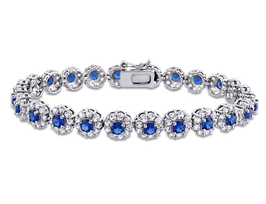 11.25 Carat (ctw) Lab-Created Blue and White Sapphire Bracelet in Sterling Silver (7  Inches)