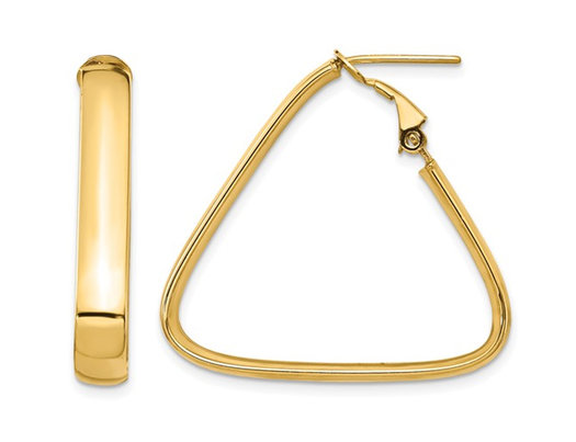 14K Yellow Gold Triangle Hoop Earrings (omega back)