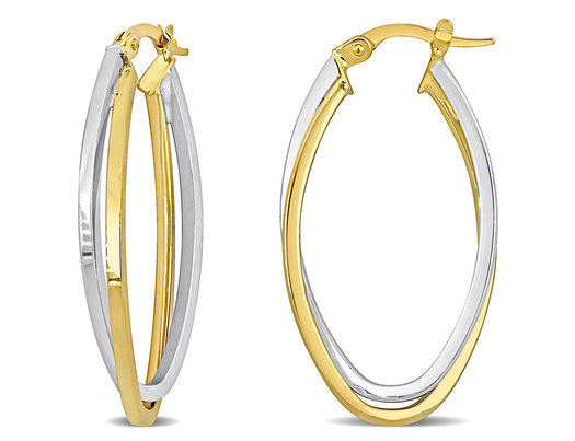 10K Yellow and White Gold CrossOver Hoop Earrings (34mm))