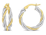 10K Yellow and White Gold Twisted Hoop Earrings (25mm)