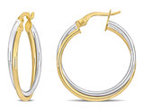 10K Yellow and White Gold CrossOver Hoop Earrings (26mm)