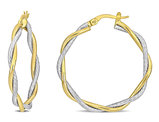 10K Yellow and White Gold Twisted Hoop Earrings (33mm)