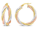 10K Yellow, White, Rose Pink Gold Twisted Hoop Earrings (31mm)
