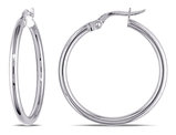 10K White Gold Round Hoop Earrings