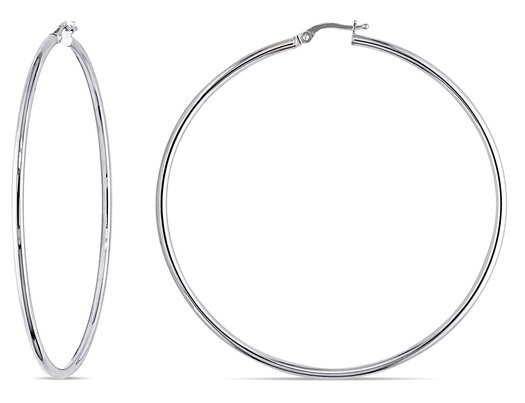 10K White Gold Round Hoop Earrings (65mm)