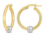 14K Yellow and White Gold  Ball In Hoop Hoop Earrings (21mm)