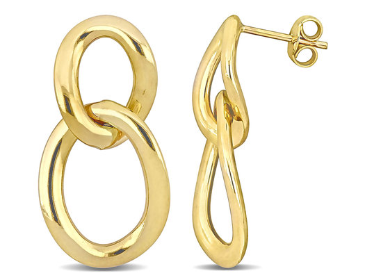 10K Yellow Gold Oval Double Link Earrings