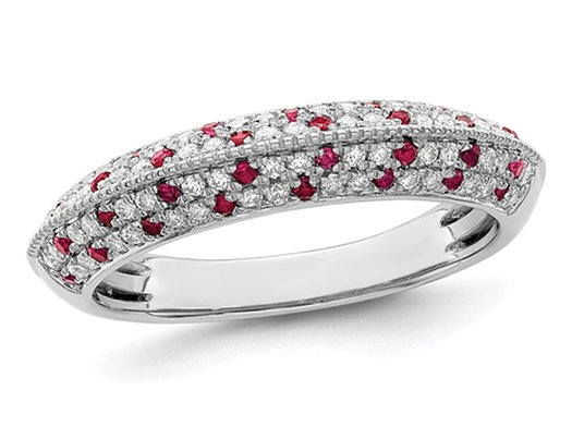 1/3 Carat (ctw) Ruby Ring Band in 14K White Gold with Diamonds 3/10 carat (ctw)