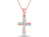 1/10 Carat (ctw) Diamond Cross Pendant Necklace in 10K Rose Pink Gold with Chain