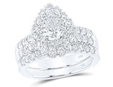 1.85 Carat (ctw G-H, I1-I2) Pear Diamond Engagement Bridal Wedding Ring and Band Set in 14K White Gold