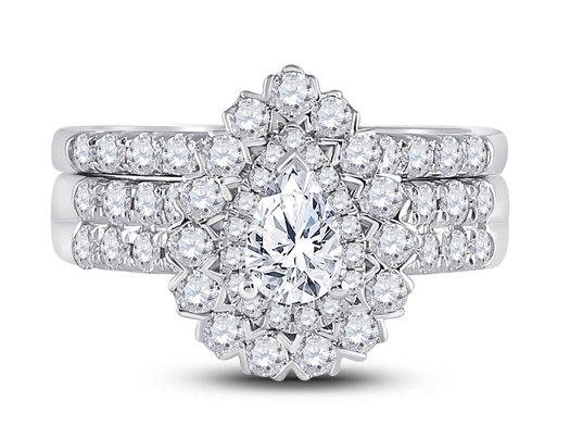 1.85 Carat (ctw G-H, I1-I2) Pear Diamond Engagement Bridal Wedding Ring and Band Set in 14K White Gold