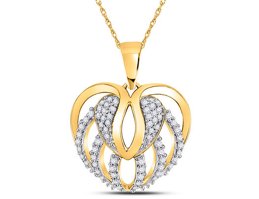 1/6 Carat (ctw I2-I3) Diamond Heart Pendant Necklace in 10K Yellow Gold with Chain