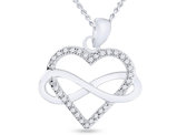 1/7 Carat (ctw) Diamond Heart Infinity Charm Pendant Necklace in Sterling Silver with Chain