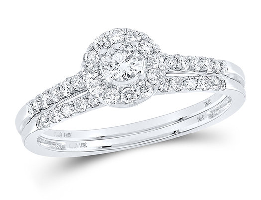 1/2 Carat (ctw J-K, I2) Diamond Engagement Bridal Wedding Ring Set in 10K White Gold