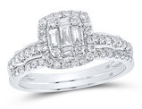 3/4 Carat (G-H, I1) Baguette Diamond Engagement Ring Wedding Set in 14K White Gold