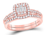 3/4 Carat (G-H, I1) Baguette Diamond Engagement Ring Wedding Set in 14K Rose Gold