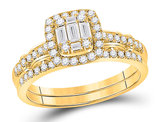3/4 Carat (G-H, I1) Baguette Diamond Engagement Ring Wedding Set in 14K Yellow Gold