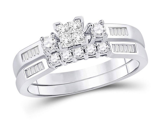 2/5 Carat (G-H, I2) Princess-Cut Diamond Engagement Ring Wedding Set in 10K White Gold