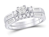2/5 Carat (G-H, I2) Princess-Cut Diamond Engagement Ring Wedding Set in 10K White Gold