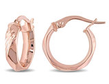 10K Rose Pink Gold Diamond-Cut Twist Hoop Earrings