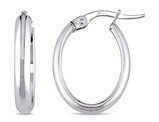 10K White Gold Polished Oval Hoop Earrings